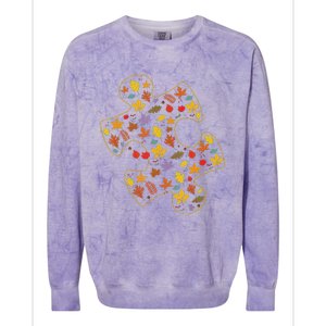 Autism Awareness Fall Leaf Autumn Thanksgiving Puzzle Piece Colorblast Crewneck Sweatshirt