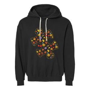 Autism Awareness Fall Leaf Autumn Thanksgiving Puzzle Piece Garment-Dyed Fleece Hoodie