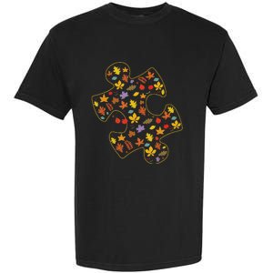 Autism Awareness Fall Leaf Autumn Thanksgiving Puzzle Piece Garment-Dyed Heavyweight T-Shirt