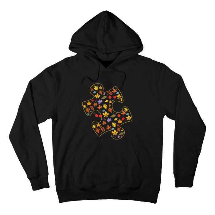 Autism Awareness Fall Leaf Autumn Thanksgiving Puzzle Piece Hoodie