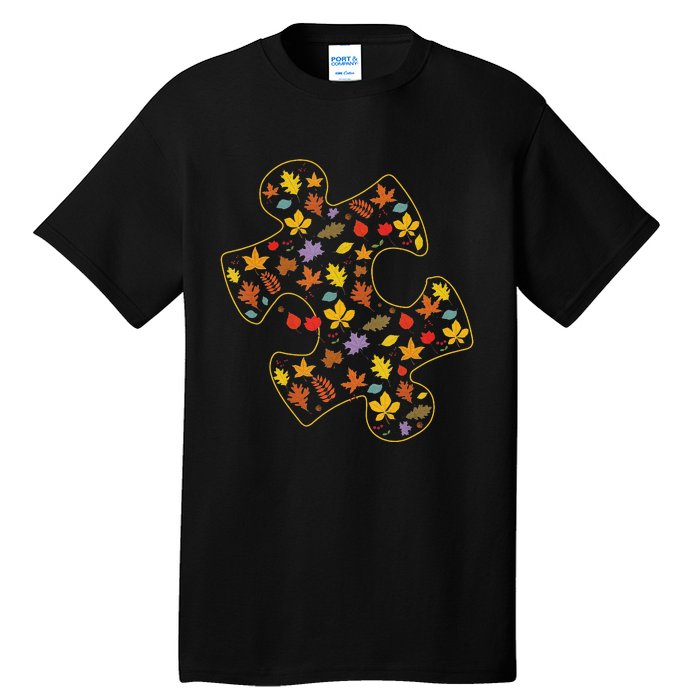 Autism Awareness Fall Leaf Autumn Thanksgiving Puzzle Piece Tall T-Shirt