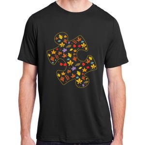 Autism Awareness Fall Leaf Autumn Thanksgiving Puzzle Piece Adult ChromaSoft Performance T-Shirt