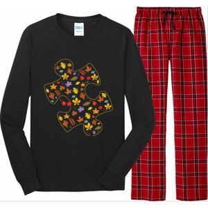 Autism Awareness Fall Leaf Autumn Thanksgiving Puzzle Piece Long Sleeve Pajama Set