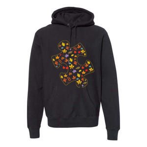 Autism Awareness Fall Leaf Autumn Thanksgiving Puzzle Piece Premium Hoodie