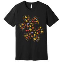 Autism Awareness Fall Leaf Autumn Thanksgiving Puzzle Piece Premium T-Shirt