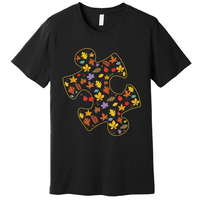 Autism Awareness Fall Leaf Autumn Thanksgiving Puzzle Piece Premium T-Shirt