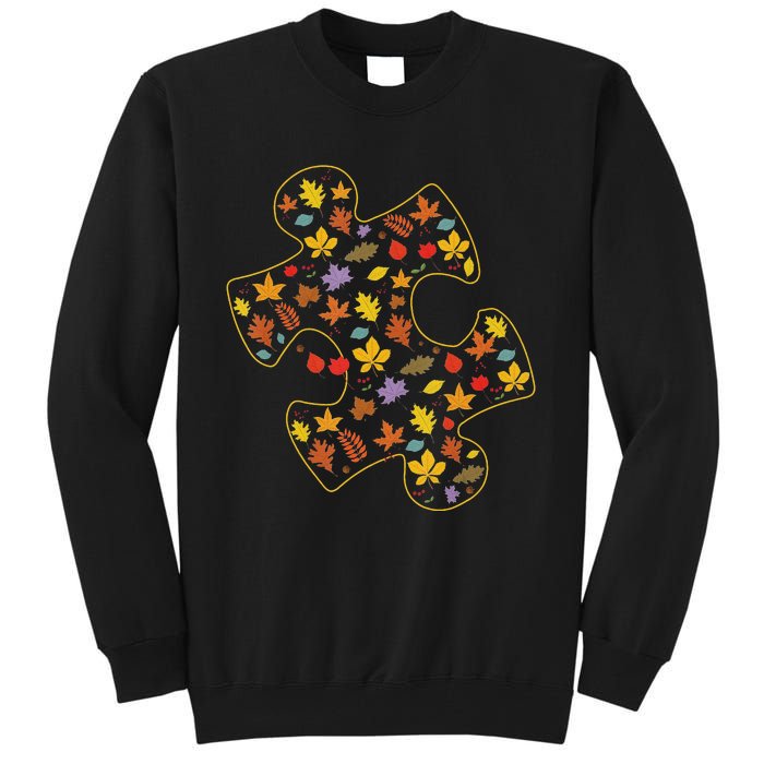 Autism Awareness Fall Leaf Autumn Thanksgiving Puzzle Piece Tall Sweatshirt