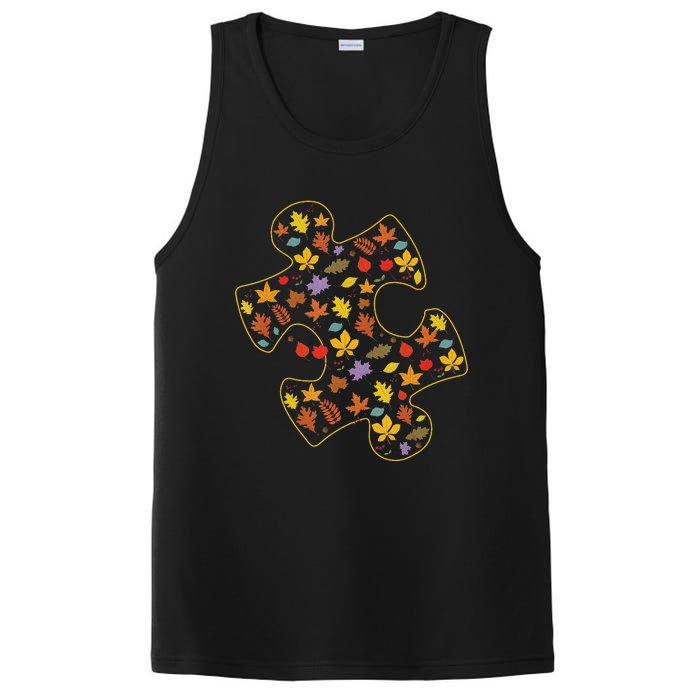 Autism Awareness Fall Leaf Autumn Thanksgiving Puzzle Piece PosiCharge Competitor Tank