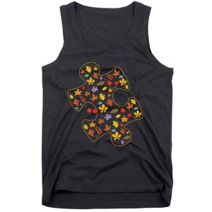 Autism Awareness Fall Leaf Autumn Thanksgiving Puzzle Piece Tank Top