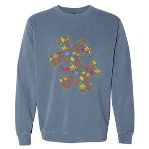 Autism Awareness Fall Leaf Autumn Thanksgiving Puzzle Piece Garment-Dyed Sweatshirt