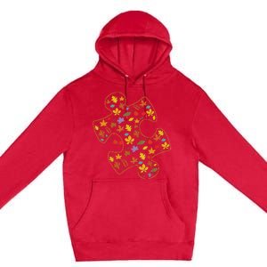 Autism Awareness Fall Leaf Autumn Thanksgiving Puzzle Piece Premium Pullover Hoodie