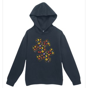 Autism Awareness Fall Leaf Autumn Thanksgiving Puzzle Piece Urban Pullover Hoodie