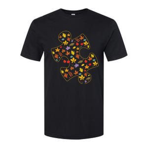 Autism Awareness Fall Leaf Autumn Thanksgiving Puzzle Piece Softstyle CVC T-Shirt