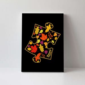 Autism Awareness Fall Leaf Autumn Thanksgiving Puzzle Piece Canvas