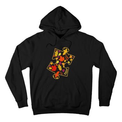 Autism Awareness Fall Leaf Autumn Thanksgiving Puzzle Piece Tall Hoodie