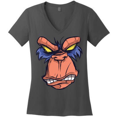 Angry Ape Face Women's V-Neck T-Shirt