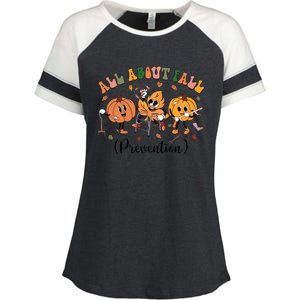 All About Fall Prevention Physical Therapy Funny Ot Ota Enza Ladies Jersey Colorblock Tee