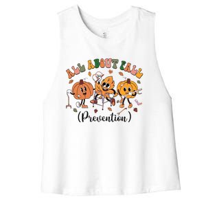 All About Fall Prevention Physical Therapy Funny Ot Ota Women's Racerback Cropped Tank