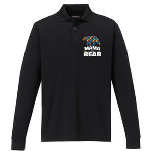 Autism Awareness Funny Gift Aspergers Mama Bear Mom Gift Performance Long Sleeve Polo