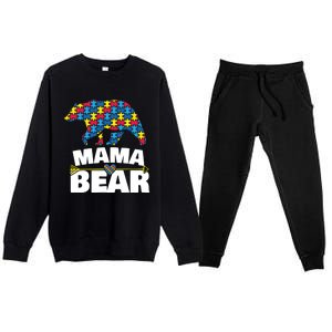 Autism Awareness Funny Gift Aspergers Mama Bear Mom Gift Premium Crewneck Sweatsuit Set