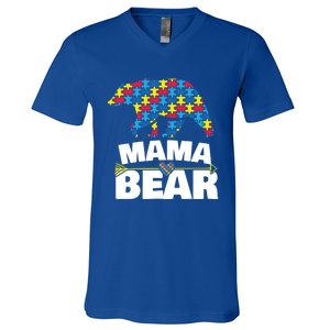 Autism Awareness Funny Gift Aspergers Mama Bear Mom Gift V-Neck T-Shirt