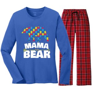 Autism Awareness Funny Gift Aspergers Mama Bear Mom Gift Women's Long Sleeve Flannel Pajama Set 