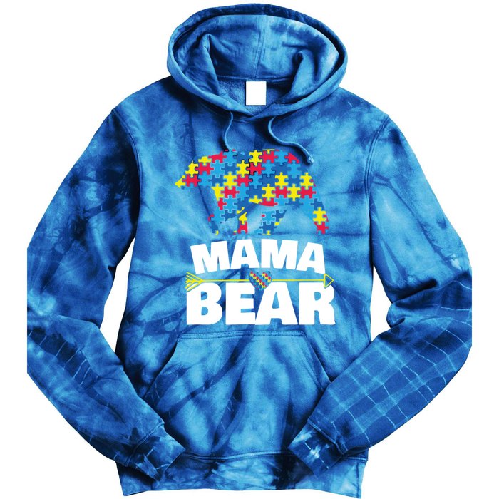 Autism Awareness Funny Gift Aspergers Mama Bear Mom Gift Tie Dye Hoodie