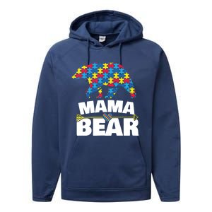 Autism Awareness Funny Gift Aspergers Mama Bear Mom Gift Performance Fleece Hoodie