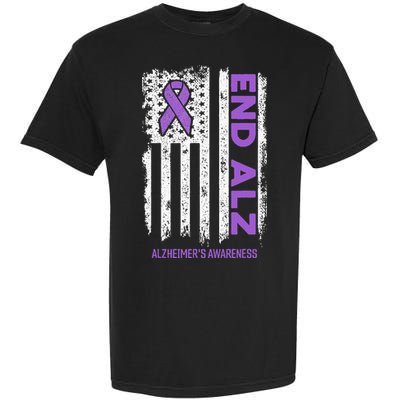 Alzheimers American Flag End Alz Alzheimers Awareness Garment-Dyed Heavyweight T-Shirt