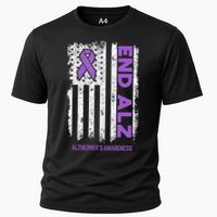 Alzheimers American Flag End Alz Alzheimers Awareness Cooling Performance Crew T-Shirt