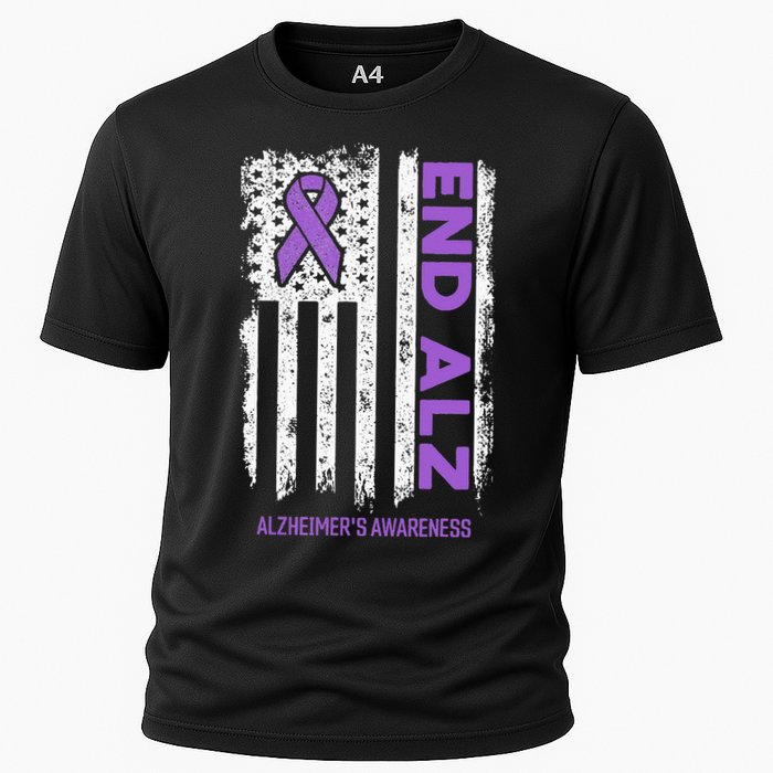 Alzheimers American Flag End Alz Alzheimers Awareness Cooling Performance Crew T-Shirt