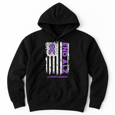 Alzheimers American Flag End Alz Alzheimers Awareness Hoodie