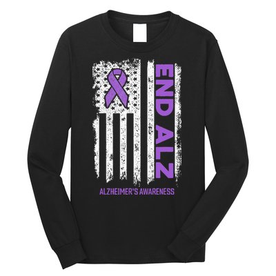 Alzheimers American Flag End Alz Alzheimers Awareness Long Sleeve Shirt