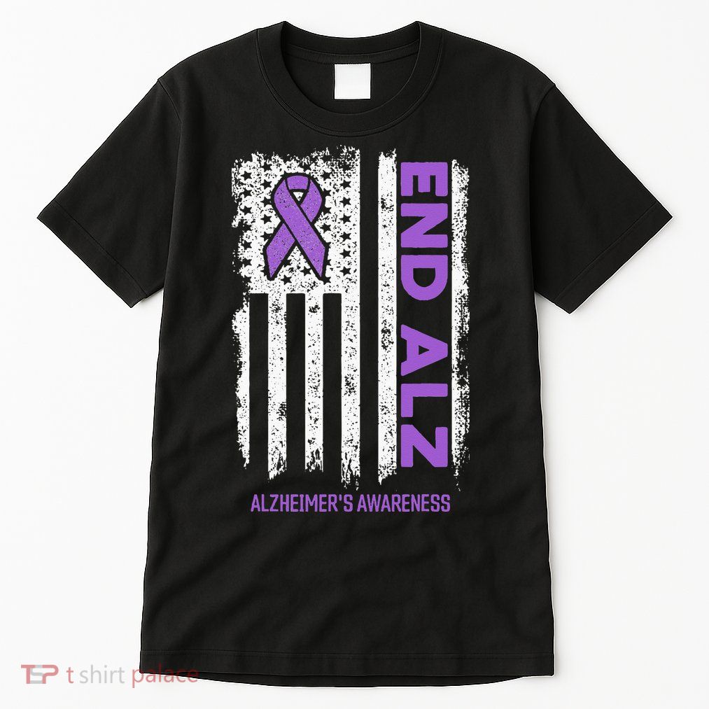 Alzheimers American Flag End Alz Alzheimers Awareness Tall T-Shirt