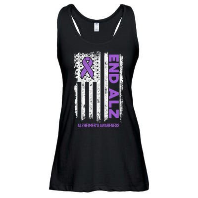 Alzheimers American Flag End Alz Alzheimers Awareness Ladies Essential Flowy Tank