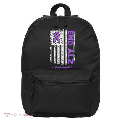 Alzheimers American Flag End Alz Alzheimers Awareness 16 in Basic Backpack