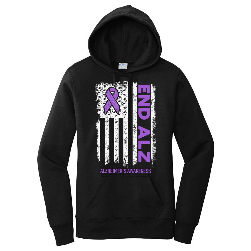 Alzheimers American Flag End Alz Alzheimers Awareness Women's Pullover Hoodie