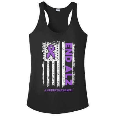 Alzheimers American Flag End Alz Alzheimers Awareness Ladies PosiCharge Competitor Racerback Tank