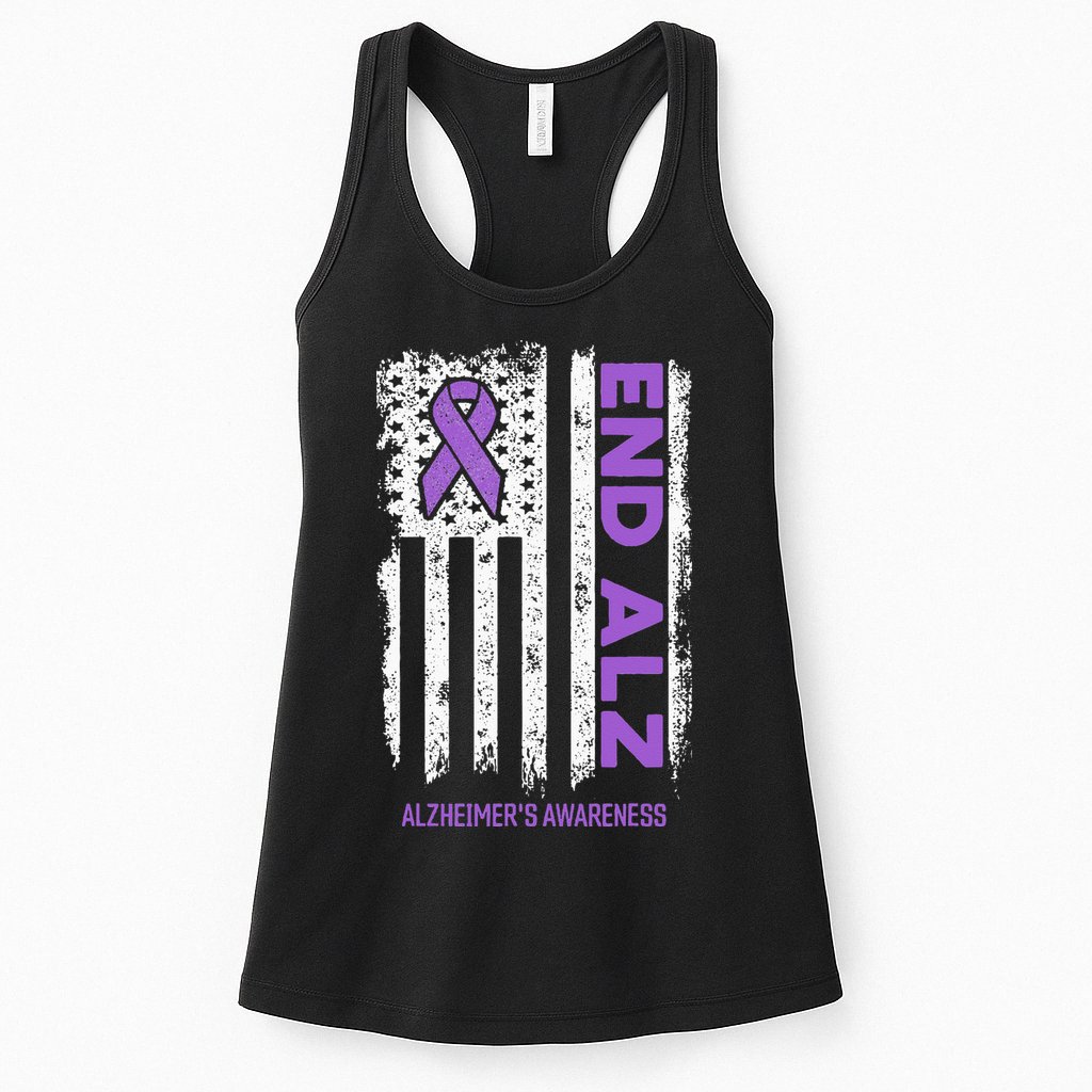 Alzheimers American Flag End Alz Alzheimers Awareness Womens Tank Top