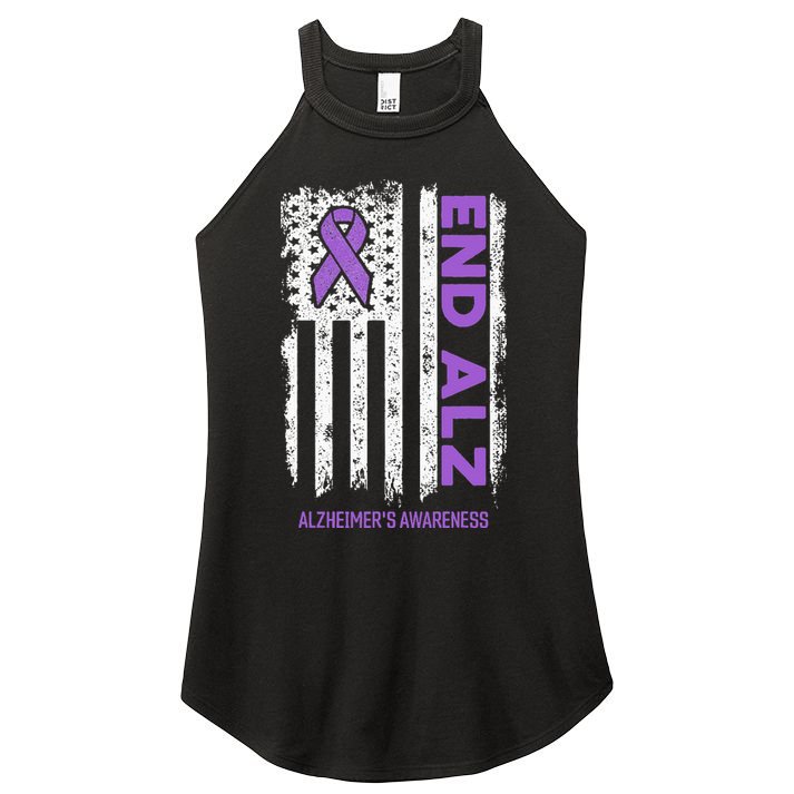 Alzheimers American Flag End Alz Alzheimers Awareness Women's Perfect Tri Rocker Tank