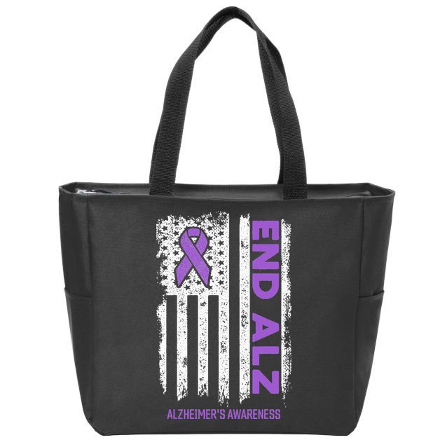 Alzheimers American Flag End Alz Alzheimers Awareness Zip Tote Bag