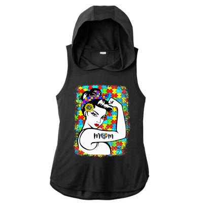 Autism Awareness for Mom Warrior autism support Ladies PosiCharge Tri-Blend Wicking Draft Hoodie Tank