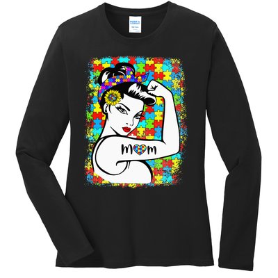 Autism Awareness for Mom Warrior autism support Ladies Long Sleeve Shirt