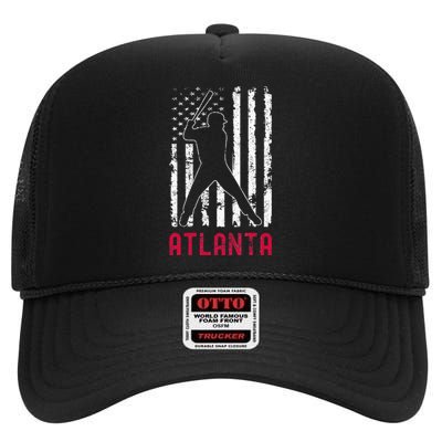 Atlanta American Flag High Crown Mesh Back Trucker Hat