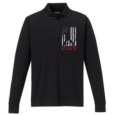 Atlanta American Flag Performance Long Sleeve Polo