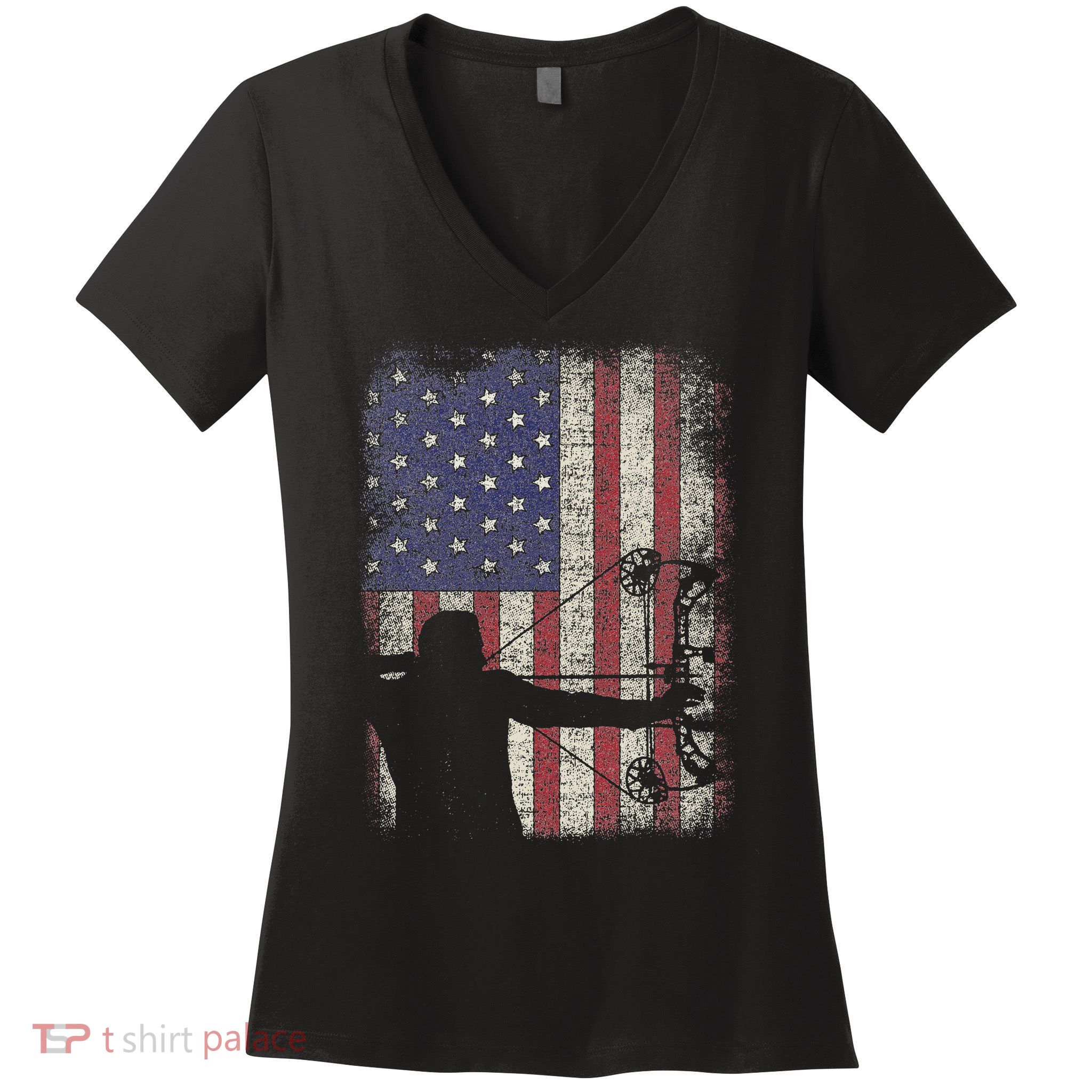 Archery American Flag  Women's V-Neck T-Shirt