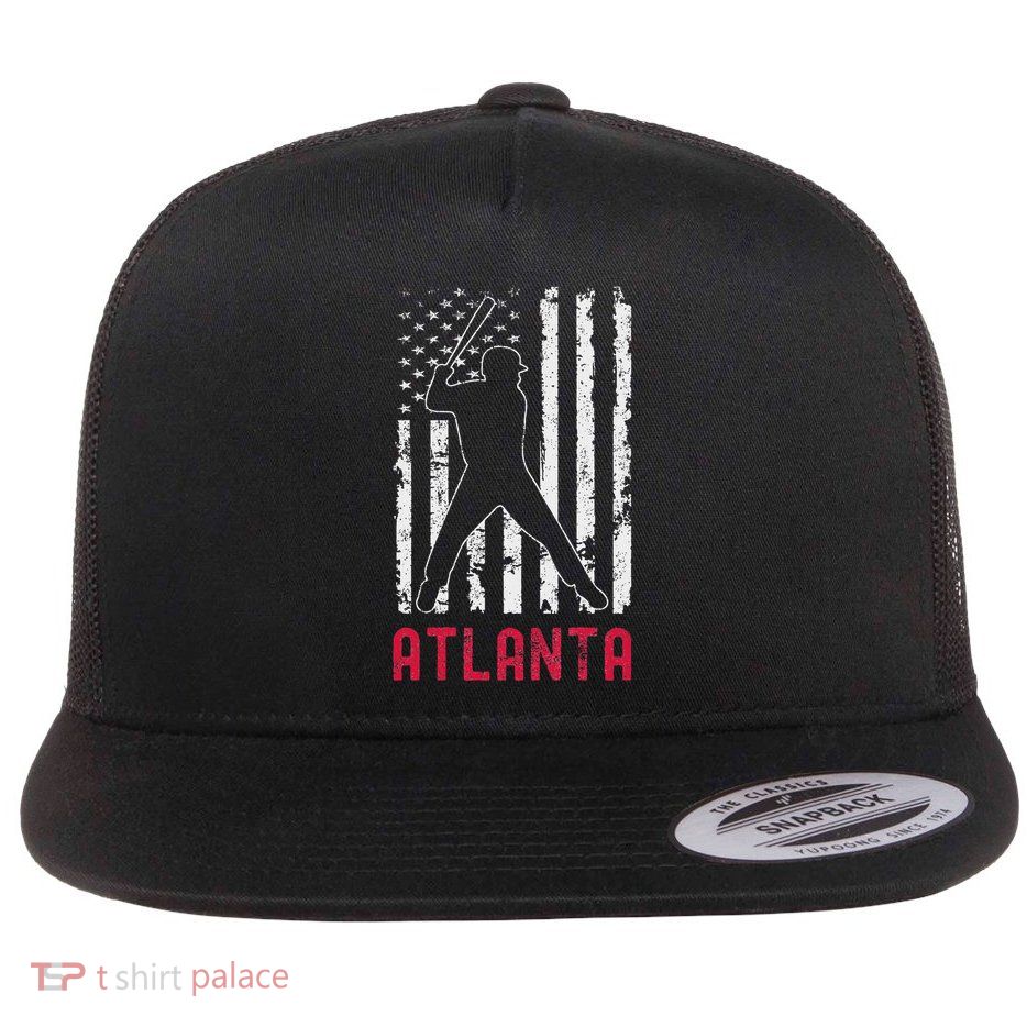 Atlanta American Flag Baseball Weathered Flat Bill Trucker Hat