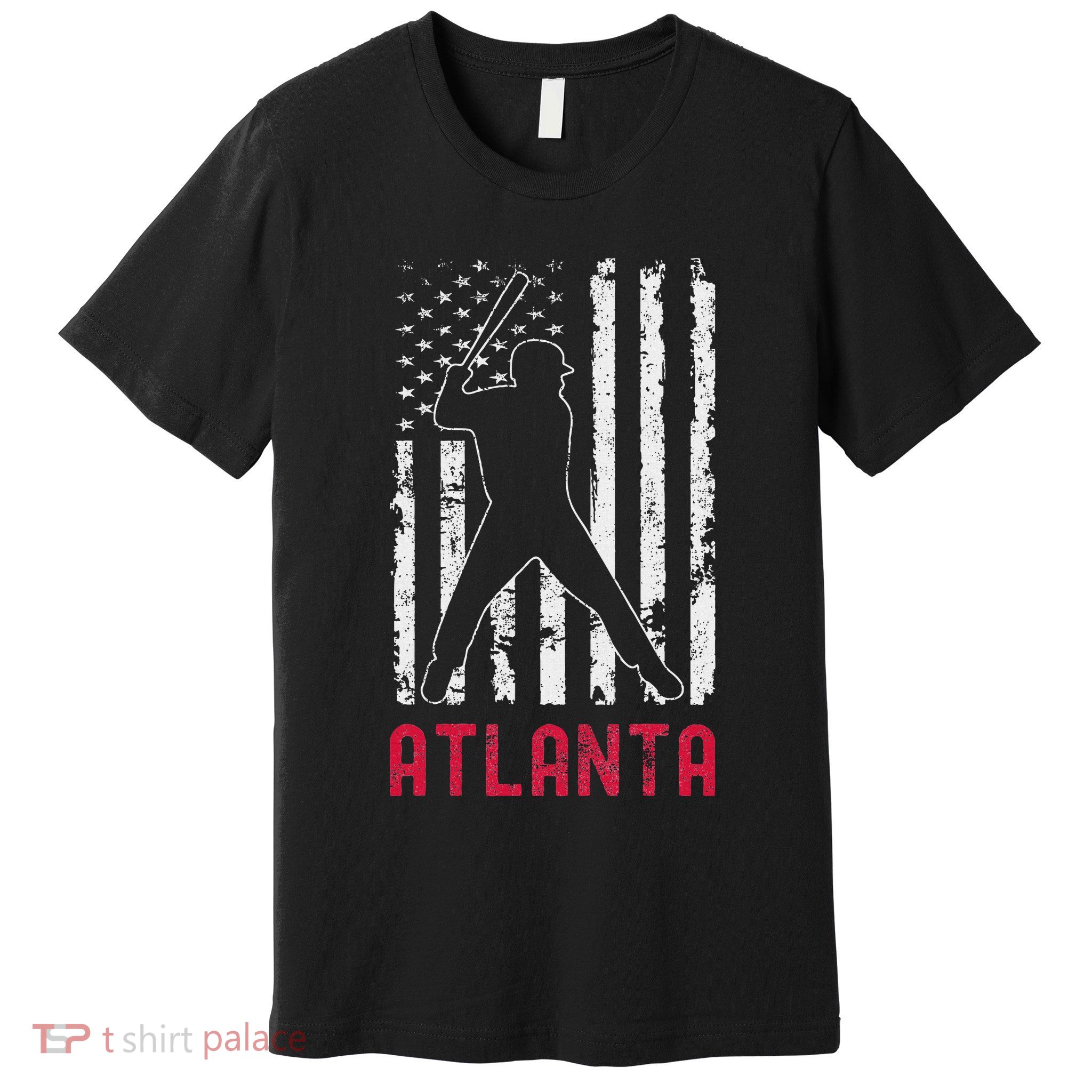 Atlanta American Flag Baseball Weathered Premium T-Shirt