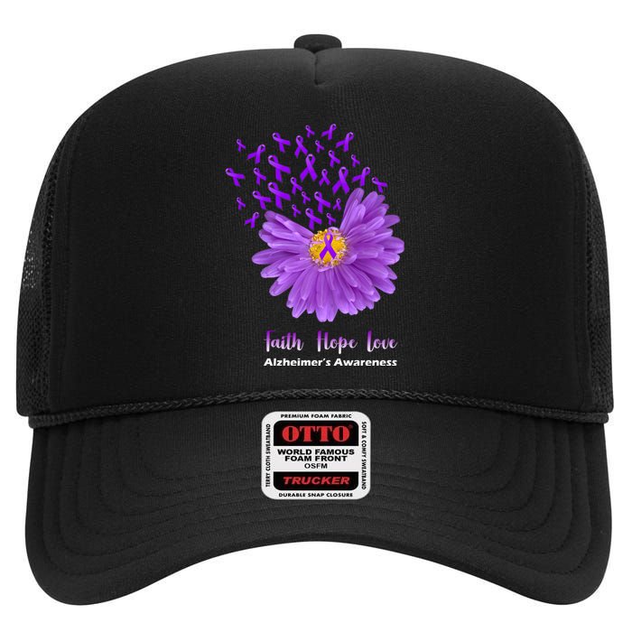 Alzheimer's Awareness Faith Hope Love High Crown Mesh Back Trucker Hat