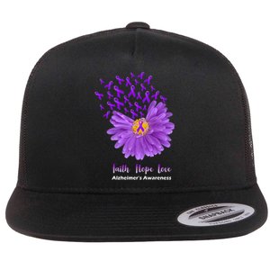 Alzheimer's Awareness Faith Hope Love Flat Bill Trucker Hat